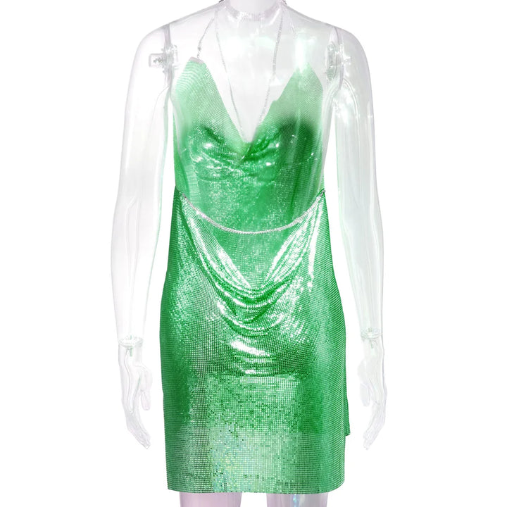 Sexy see through Chain Sequin summer dress women backless mini birthday party dress night club outfits evening dresses vestidos