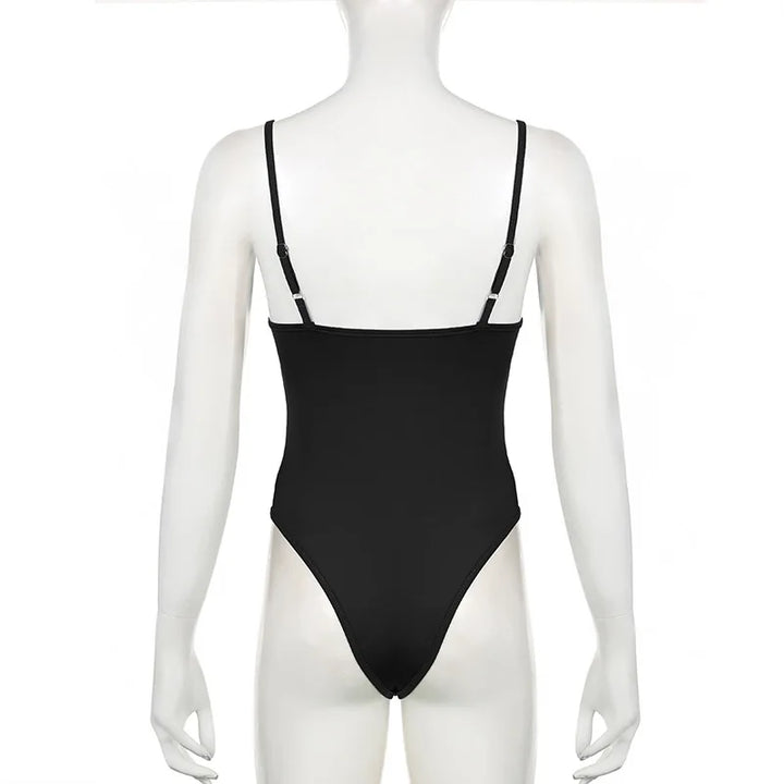 Sweetown Women's Sleeveless Skinny Shirring Bodysuit Spaghetti Strap Black Solid Simple Basic Sexy Camisole for Vacation