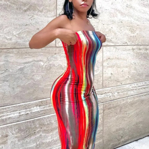 Spring And Summer Dresses For Women Chest Wrap Printed Off Shoulder Bandage Slim Sexy Long Dress 2023 New Fashion party MsChuh