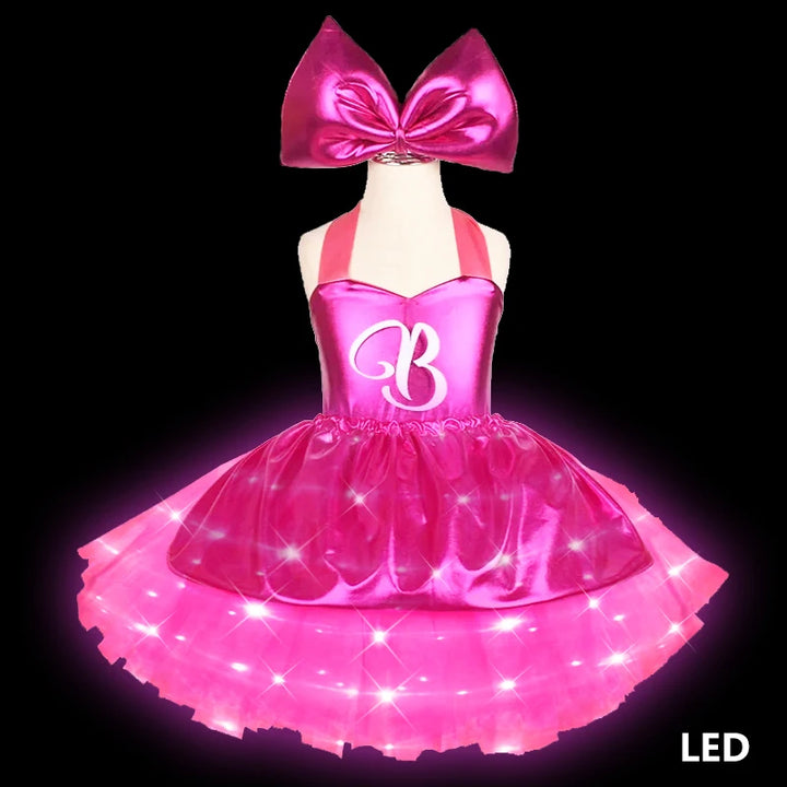 Princess Girls Rosy Knee Length Barbi Tutu Dresses for Girl Birthday Party Halloween Christmas Costumes Margot Robbie Cosplay