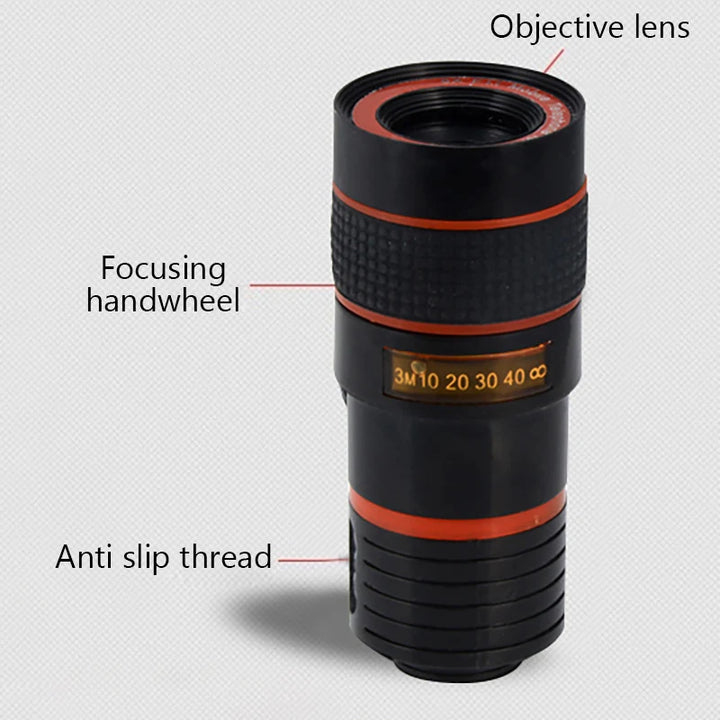 8X Long Focus Mobile Phone Lens 8x HD Zoom Monocular Phone Camera Len External Clip Phone Telescope