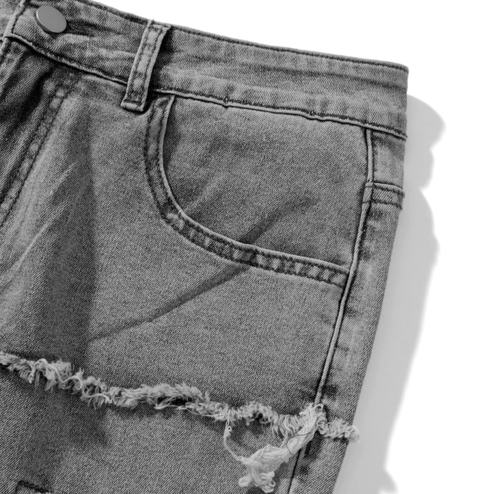 Men Skinny Pants Vintage Patch Frayed Denim Pants Spring Fall Casual Leggings Trousers with Pockets