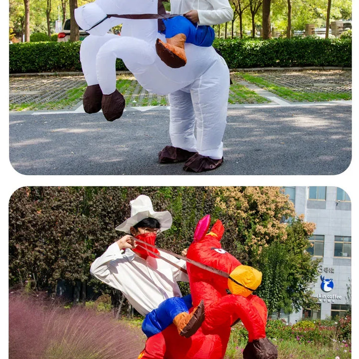 Adult Children Western Cowboy Riding Inflatable Costume Little Grey Horse Bull Riding Bar Halloween Show Out Dress