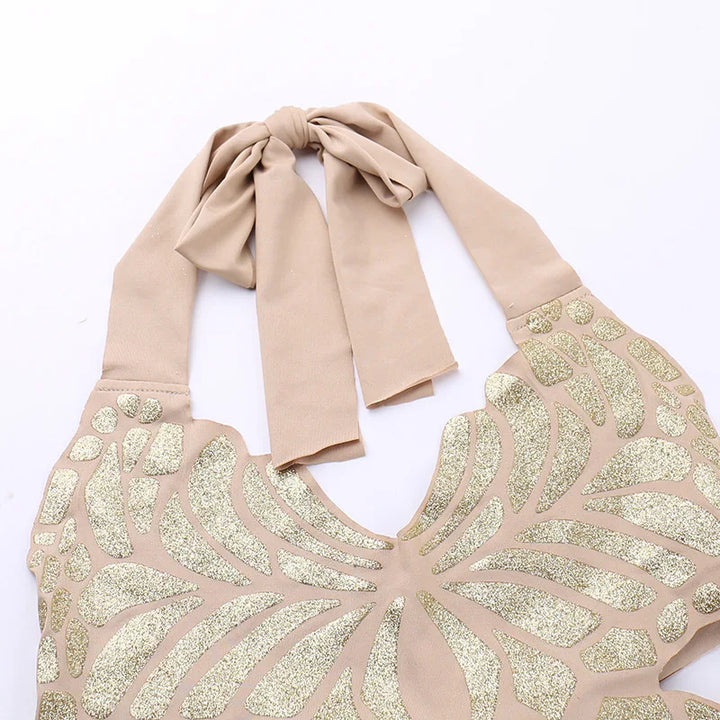 Butterfly Halter Tops Women Summer Outfits Backless Neck Mounted Golden Y2k Clothes Slim Sleeveless Ropa De Mujer