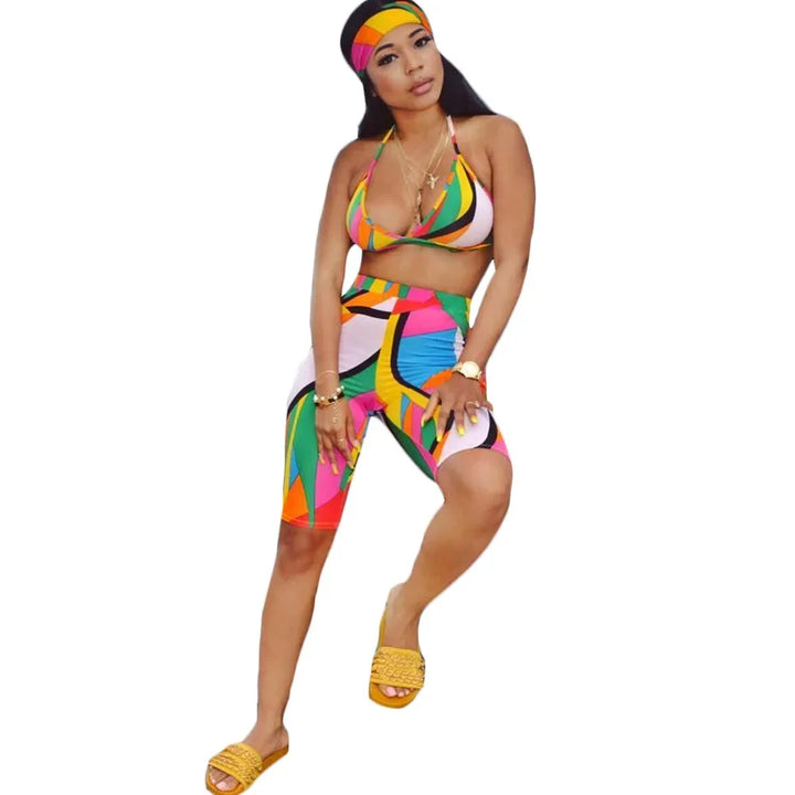 S3330 Sweetpants Three-Piece Set With Headscarf Six Colors Women's Fashion Outfit Short Skirt Set From China Mainland