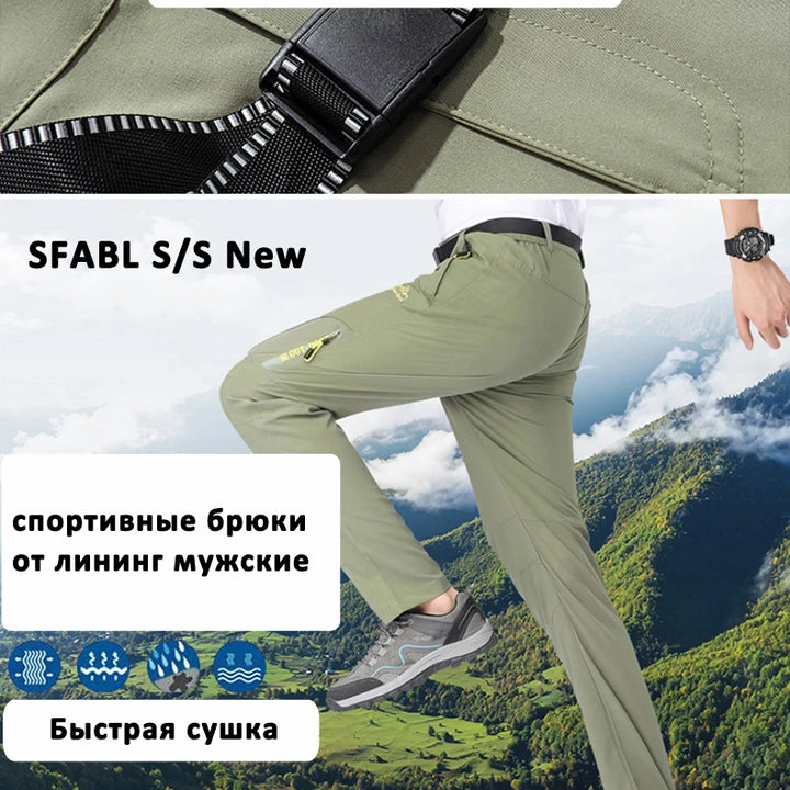 L-5XL Summer Men's Outdoor Hiking Pants Lightweight Quick Dry Fishing Jogging Camping Pants Men Travel Trousers Zipper Pockets