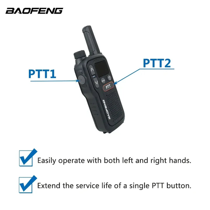 BF-T18 Baofeng Mini Walkie Talkie UHF 400-470MHz USB Charge Portable Two Way Radio 2 PTT Button 16 Channels Long Range Ham Radio