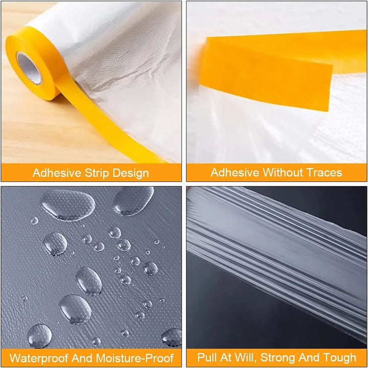 3 Sizes Pre-Taped Masking Film for Auto Painting Covering Tape and Drape Cloth PE Pre-Adhesived Dust Paint Protective Drop Film