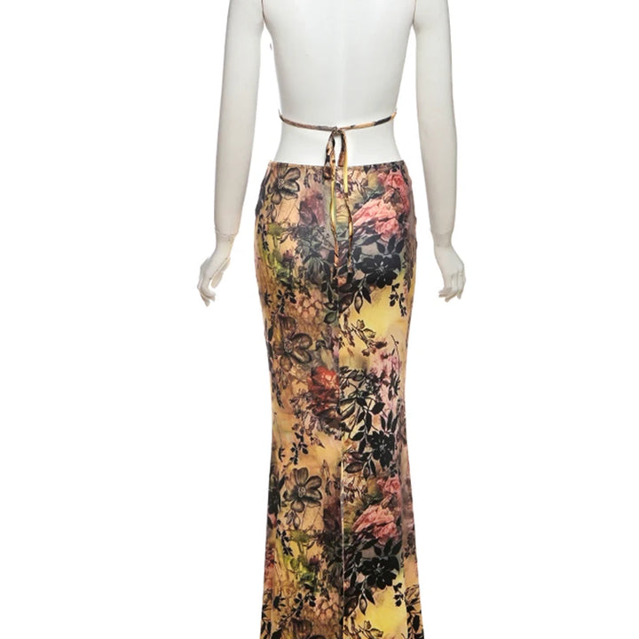Sisterlinda Y2K Print Sexy 2 Piece Set Trend Coquette High Street Halter Crop Tanks+Matchig Skirts Mujer Attractive Party Suits