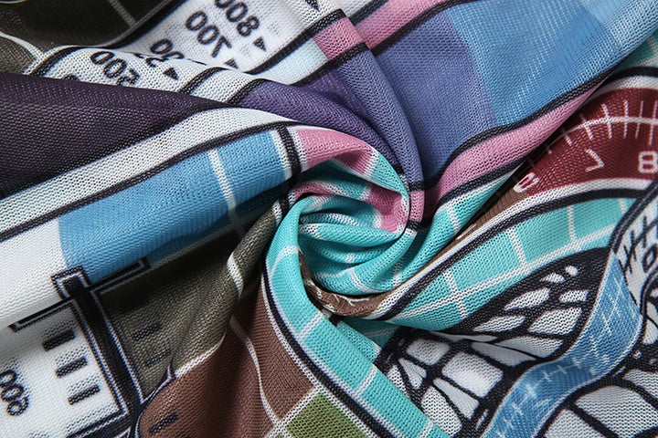 Weird Puss Aesthetic Print 2 Piece Set Women Sexy See Through Colorful Coquette Tank Tops+Pants Hipster Matching Clubwear Outfit