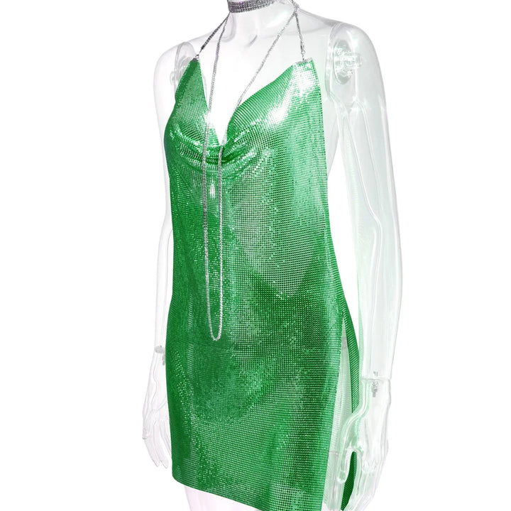Sexy see through Chain Sequin summer dress women backless mini birthday party dress night club outfits evening dresses vestidos