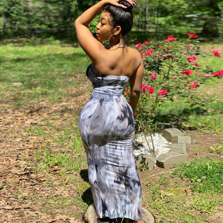 Spring/Summer Women's Colorful Tie Dye Print Off Shoulder Wrapped Chest Dress