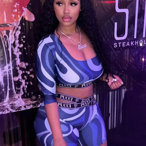 STYLISH LADY Contrast Color Letter Printed 2 Piece Set Women Long Sleeve Crop Top and Shorts Suits 2025 Summer Street Tracksuits