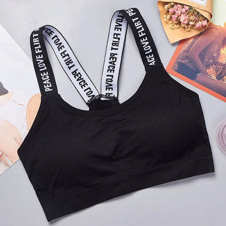 Letter strap back underwear women without underwire integrated with chest cushion back heart strap women wrap chest fitness yoga