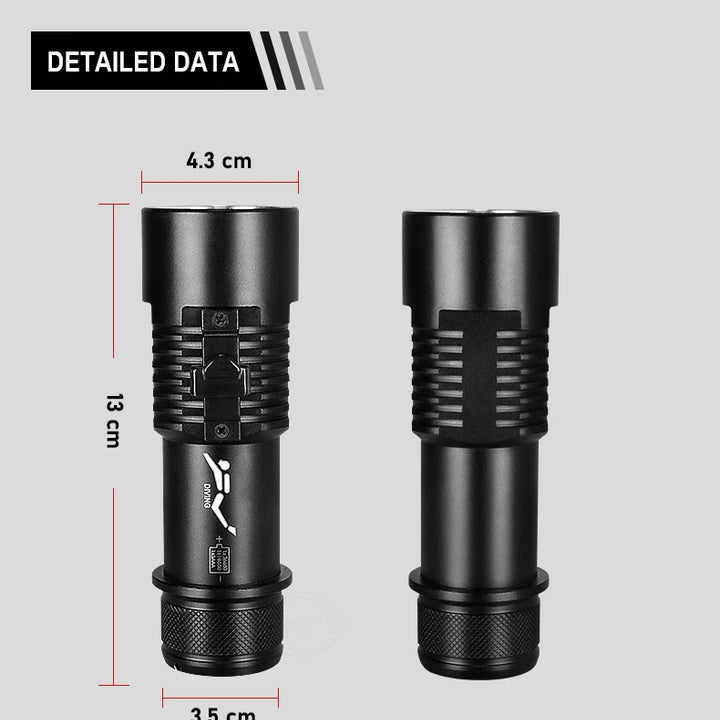 Diving flashlight charging strong light XHP70 focus long flashlight plastic waterproof submersible lighting at night submersible