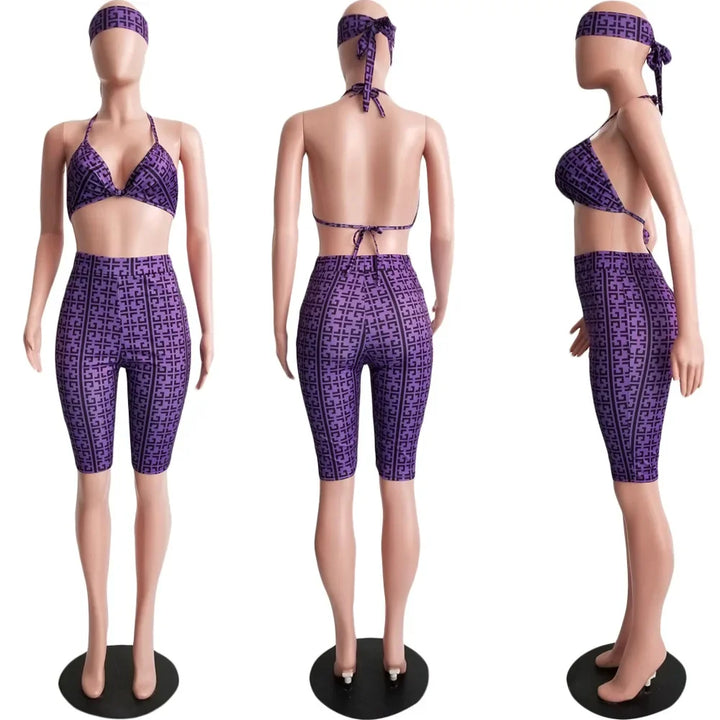 S3330 Sweetpants Three-Piece Set With Headscarf Six Colors Women's Fashion Outfit Short Skirt Set From China Mainland