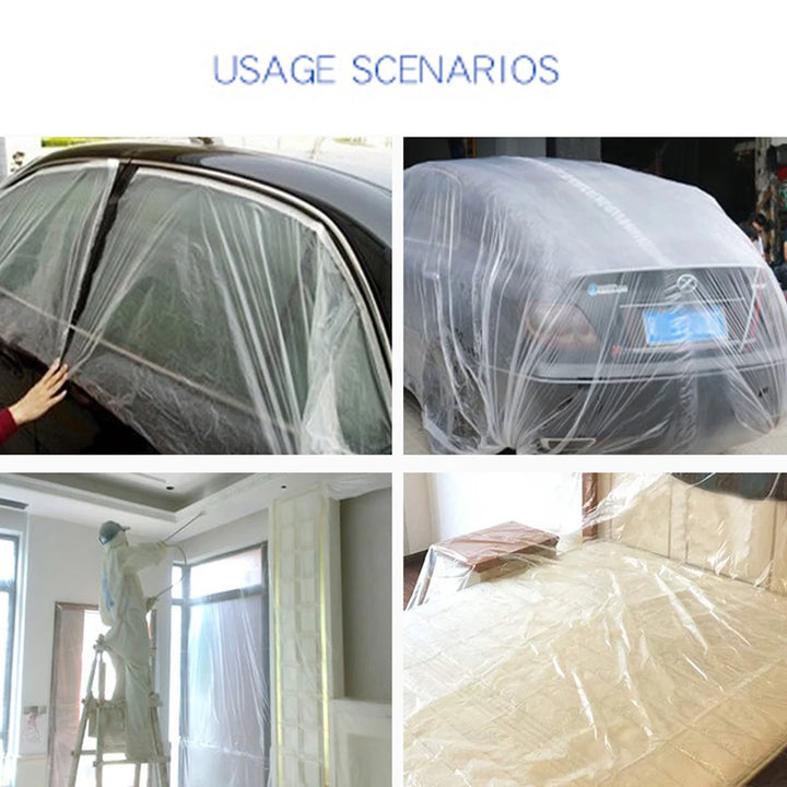 3 Sizes Pre-Taped Masking Film for Auto Painting Covering Tape and Drape Cloth PE Pre-Adhesived Dust Paint Protective Drop Film