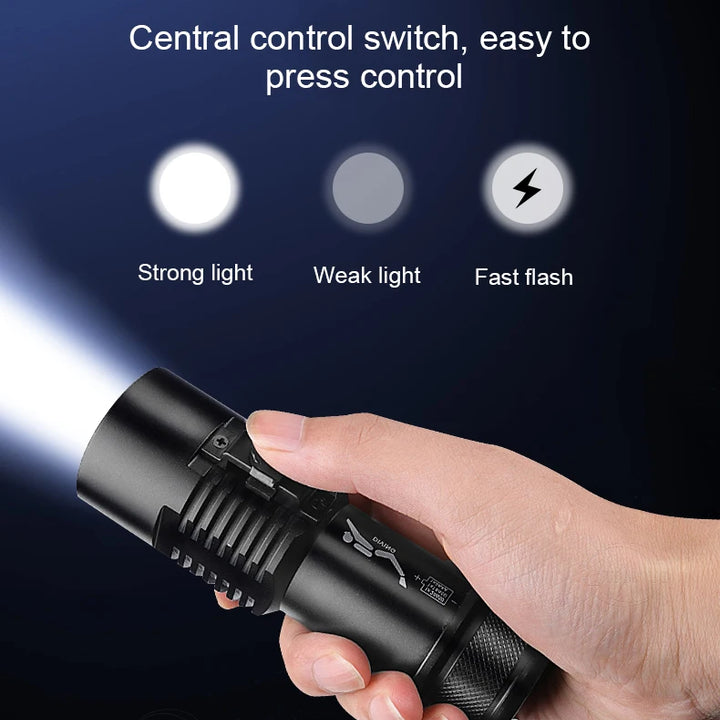 Diving flashlight charging strong light XHP70 focus long flashlight plastic waterproof submersible lighting at night submersible