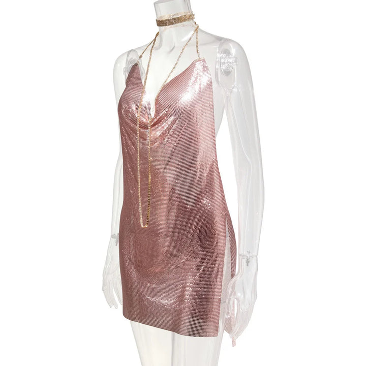 Sexy see through Chain Sequin summer dress women backless mini birthday party dress night club outfits evening dresses vestidos