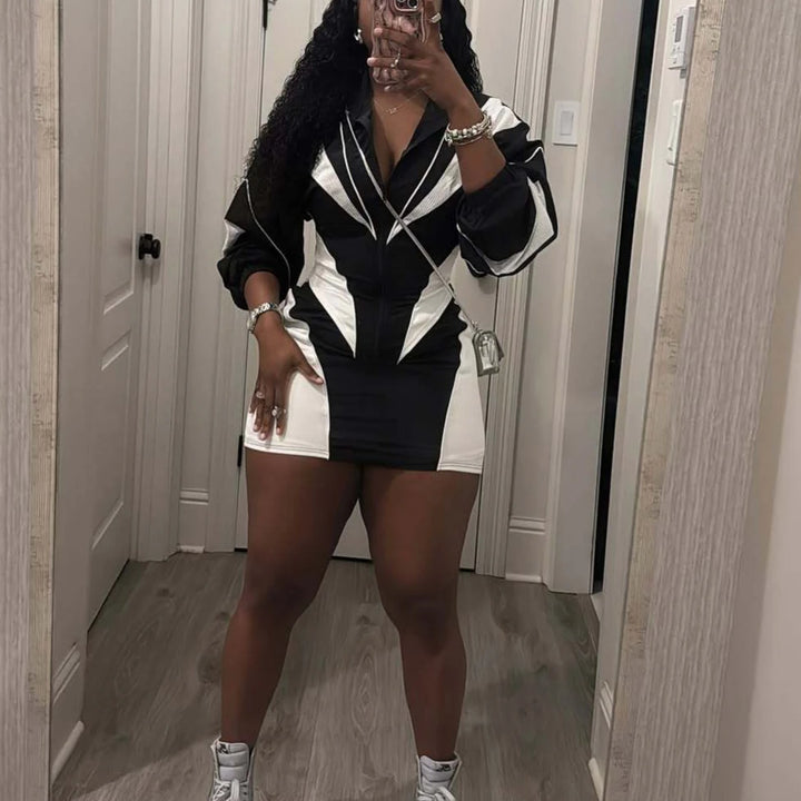 FLARORA Fashion Patchwork 2Pcs Sets Woman Long Sleeve Zipper Irregular Crop Jacket And Skinny Mini Skirts Streetwear Outfits New