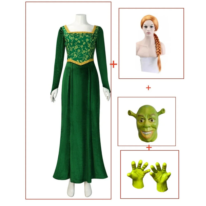 Female Princess Fiona Cosplay Shrek Cosplay Women Sexy Velvet Halloween Carnival Costume