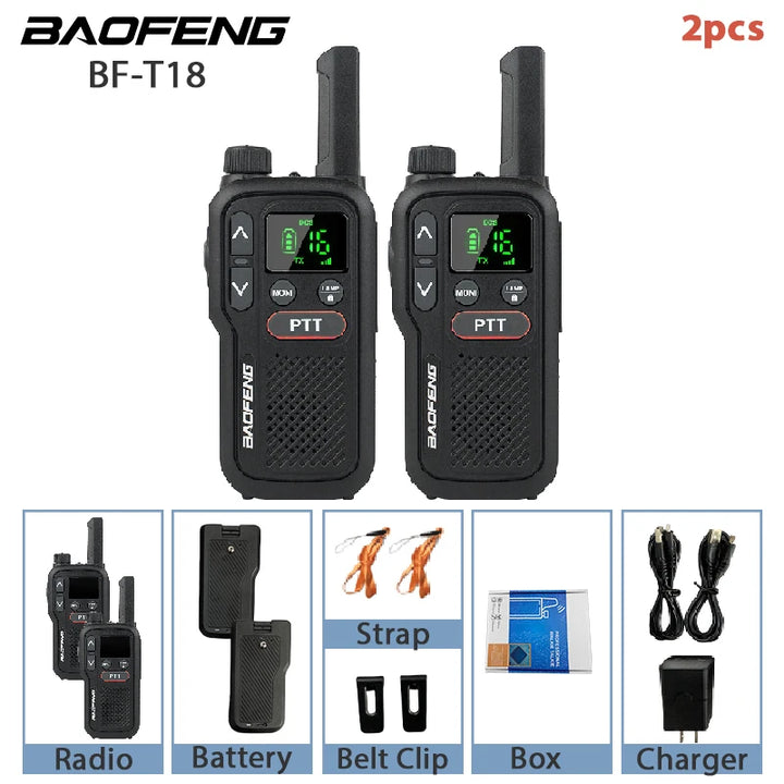BF-T18 Baofeng Mini Walkie Talkie UHF 400-470MHz USB Charge Portable Two Way Radio 2 PTT Button 16 Channels Long Range Ham Radio