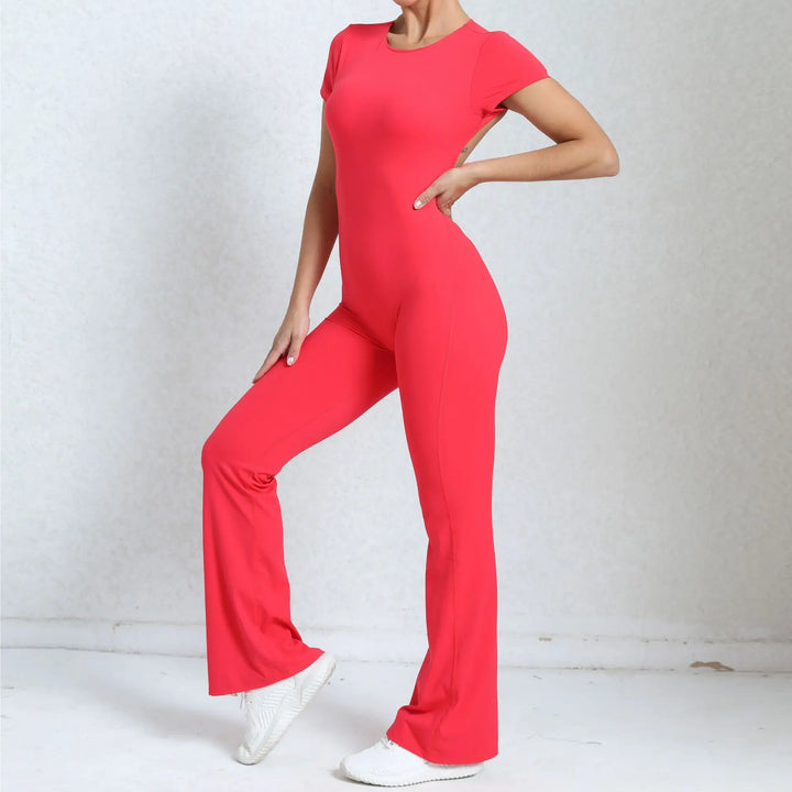 Women Sports Flared Pants Fitness Rompers Stretch Workout Bodysuits Jumpsuit Long Sleeves Gym Set Women's Yoga Suit Sportswear
