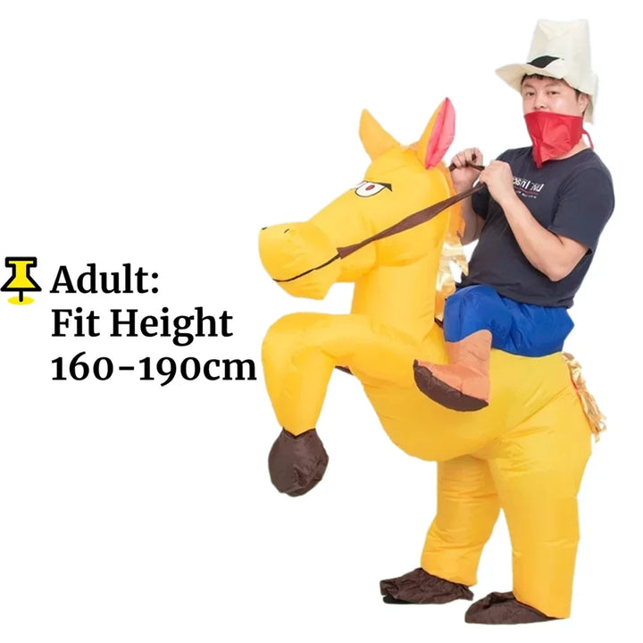 Adult Children Western Cowboy Riding Inflatable Costume Little Grey Horse Bull Riding Bar Halloween Show Out Dress