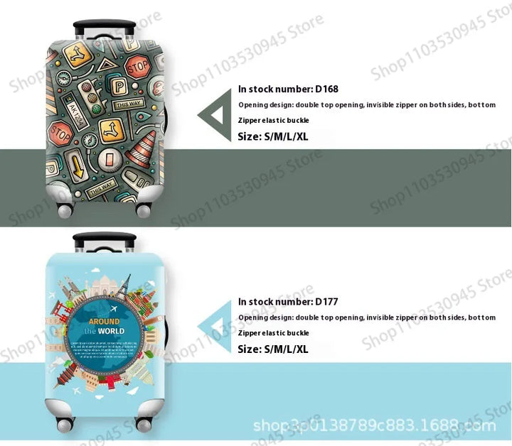 New Multiple Patterns Luggage Case Protective Cover with Elastic, Thickened, Wear-resistant Printing, Suitcase Dust Cover