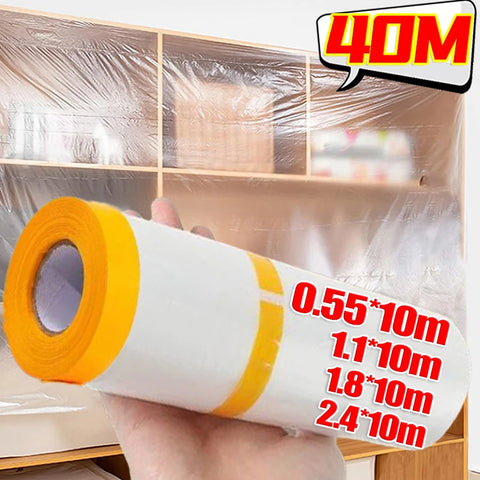Pre-Taped Masking Films Self-adhesive Cabinet Dust Cover Disposable Cut Dust Film Paint Protection Film Plastic Cloth Sheet Roll