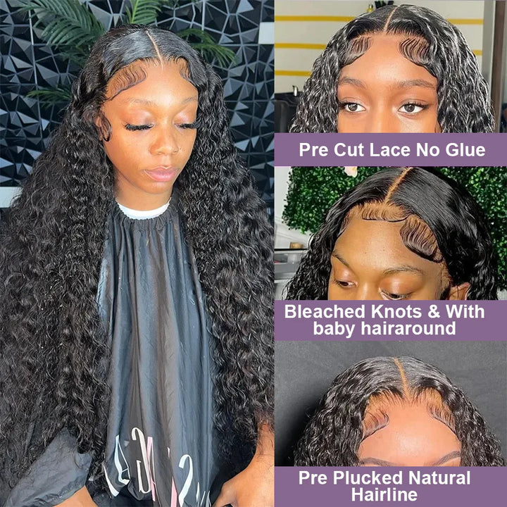 Ready To Wear Curly Wig 13x4 Human Hair Wigs Brazilian Pre Cut No Glue 7x5 Lace Frontal Water Wave Wigs Glueless Wig Preplucked