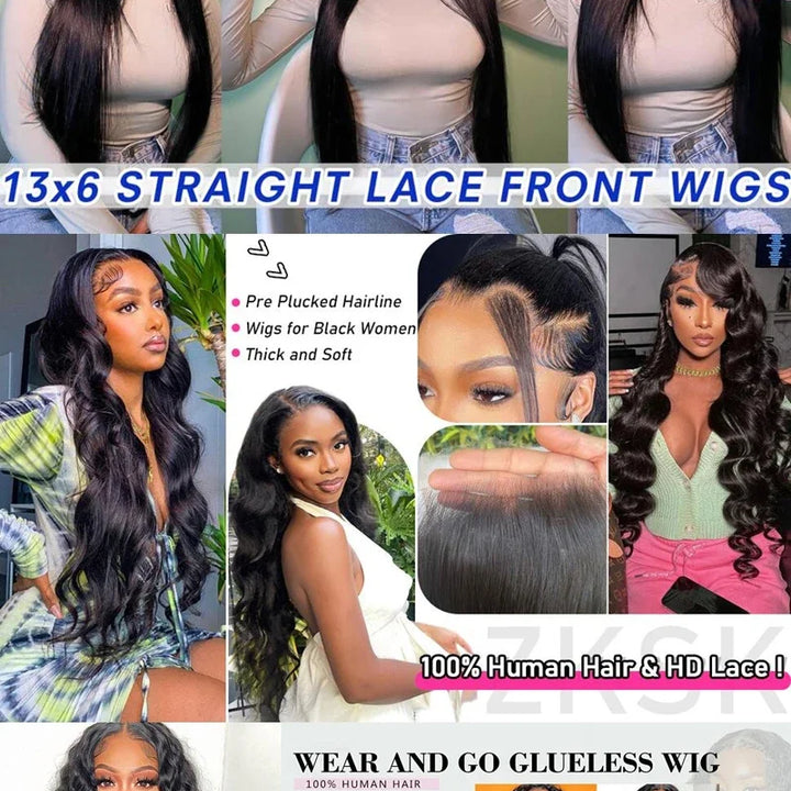 Transparent 13x4 13x6 Body Wave Lace Front Wig Human Hair PrePlucked Brazilian HD 4X4 Lace Human Hair Wigs For Women Bling