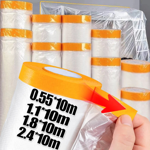 10/30m Disposable Cuttable Dust Film Self-adhesive Dustproof Film Plastic Paint Drop Cloth Sheeting Roll Pre-Taped Masking Films
