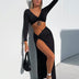 Cryptographic Autumn Fashion Outfits Top and Skirt Set Women Drawstring Ruched Long Sleeve Two Piece Set Bodycon Skirts Split