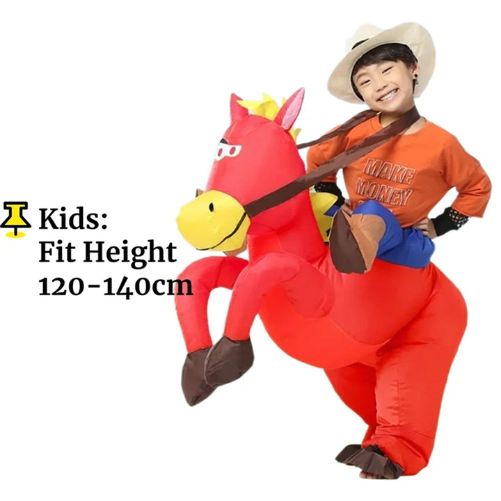 Adult Children Western Cowboy Riding Inflatable Costume Little Grey Horse Bull Riding Bar Halloween Show Out Dress