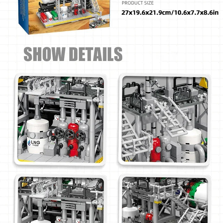 City Street View Building Blocks Natural Gas Storage Center Laboratory Transport Station 3 In 1 Assembly Model Bricks Kids Toys