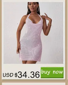 Sexy see through Chain Sequin summer dress women backless mini birthday party dress night club outfits evening dresses vestidos