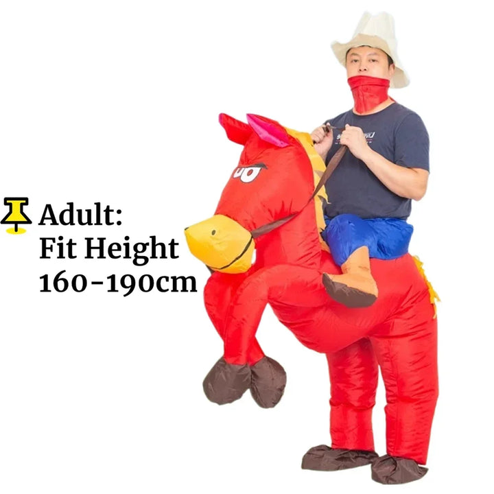 Adult Children Western Cowboy Riding Inflatable Costume Little Grey Horse Bull Riding Bar Halloween Show Out Dress
