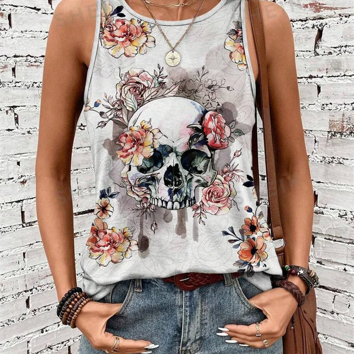 Rock Hip Hop Print Women's Tank Top Summer Street Fashion Women's Crew Neck Tank Top Everyday Casual Women's Sleeveless T-shirt