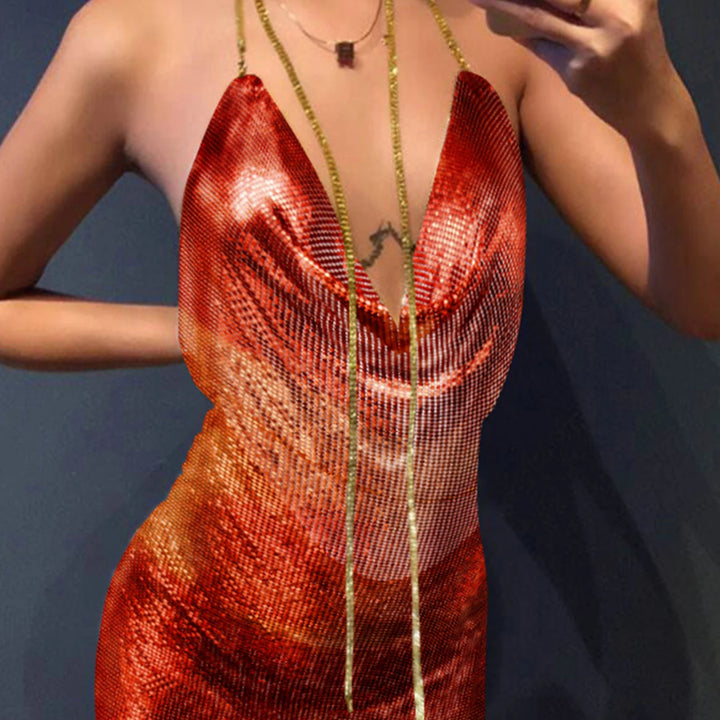 Sexy see through Chain Sequin summer dress women backless mini birthday party dress night club outfits evening dresses vestidos