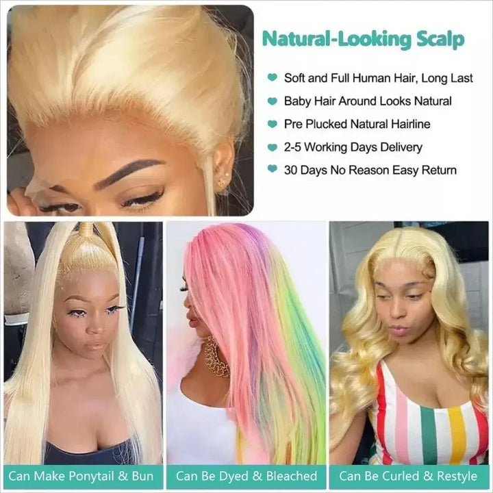 34 36 Inch HD Transparent 13x4 13x6 Full Frontal Lace 613 Blonde Colored Straight Human Hair Wigs Lace Front Wigs 200 Density