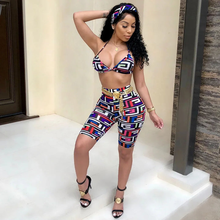 S3330 Sweetpants Three-Piece Set With Headscarf Six Colors Women's Fashion Outfit Short Skirt Set From China Mainland