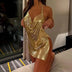 2024 Summer Clothes Bling Glitter Women Halter Mini Dress Side Slit Backless Bodycon Sexy Streetwear Party Club Festival Vestido