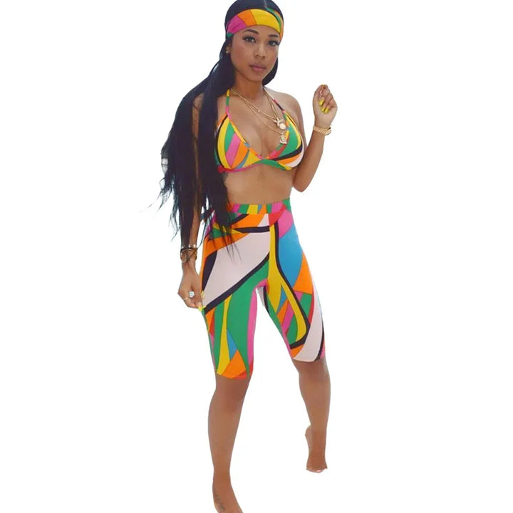 S3330 Sweetpants Three-Piece Set With Headscarf Six Colors Women's Fashion Outfit Short Skirt Set From China Mainland