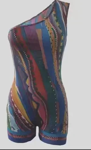 Hot Design Summer Casual Slim Print Bodycon Jumpsuit Shorts Ladies Sexy Cute Rompers Femme