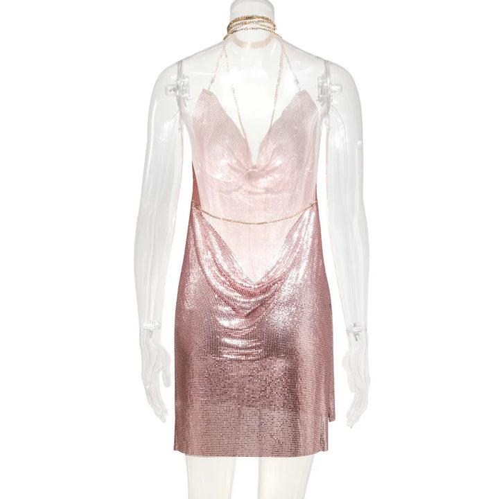 Sexy see through Chain Sequin summer dress women backless mini birthday party dress night club outfits evening dresses vestidos