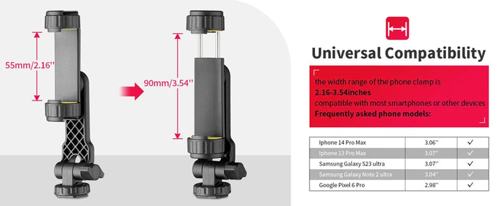 Camera Hot Shoe Phone Holder Mount Clamp Clip w 2 Cold Shoe 1/4'' Tripod Adapter Stand Mic Fill Light for Smartphone TikTok Vlog