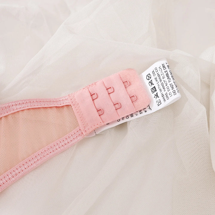 Yimunancy Heart Embroidery Lingerie Set Women 2-Piece Transparent Bow Bra + Brief Underwear Set Erotic Intimates