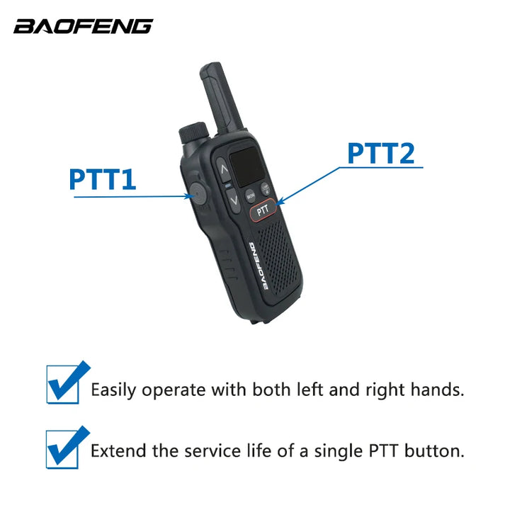 BF-T18 Baofeng Mini Walkie Talkie UHF 400-470MHz USB Charge Portable Two Way Radio 2 PTT Button 16 Channels Long Range Ham Radio