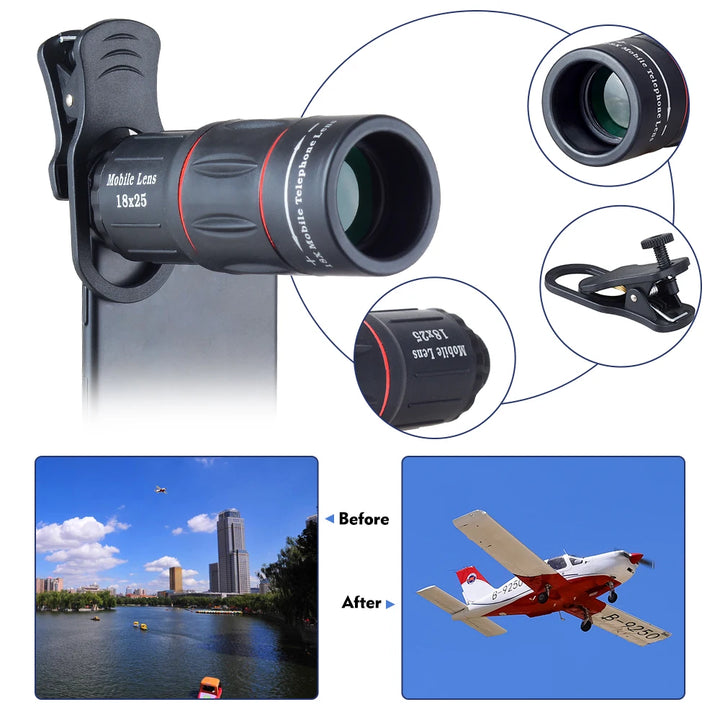Mobile Phone Lenses 18X Telescope Monocular Zoom Camera Lens for IPhone 7 Samsung S8 with Tripod&Bluetooth Remote Control